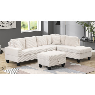 Canapé modulaire moderne en forme de L avec rangement pratique et plateau crème fonctionnel