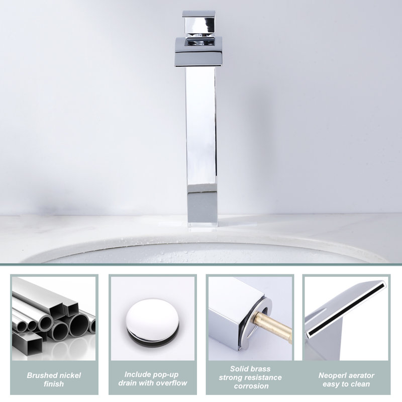 Waterfall Single Hole Bathroom Faucet with Drain Kit Included, Chrome