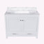Meuble-lavabo moderne de 43 po avec plateau en pierre frittée Carrara, rangement multifonctionnel et conception durable pour des salles de bain élégantes