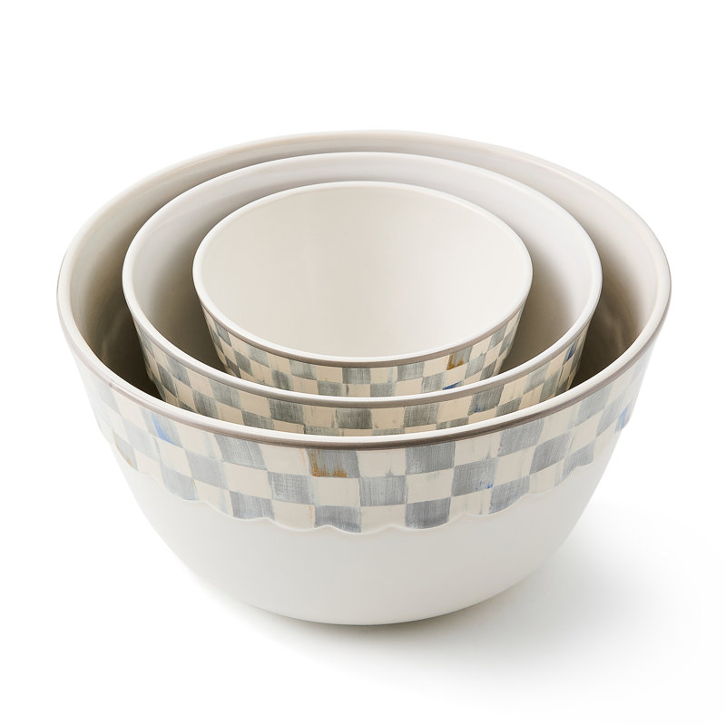 Check Everyday Mixing Bowls, Set Of 3, White/Gray
