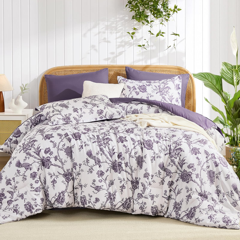 Ensemble d'édredon réversible à motif floral 7 pièces avec ensemble de draps 7 pièces, King Comforter + 6 Additional Pieces