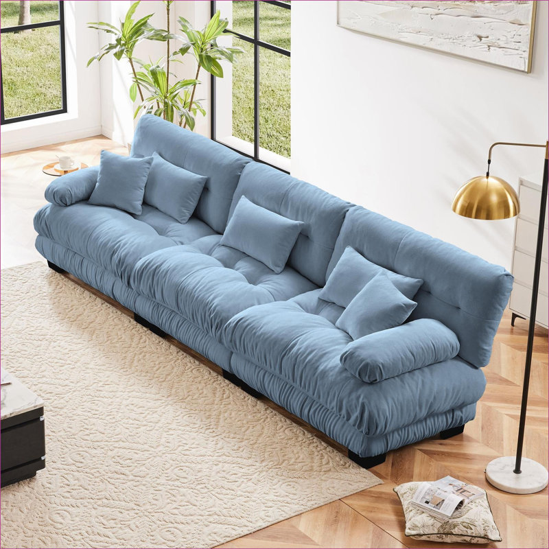 Cioffred Modern Chenille Upholstered Boneless Sofa, Green Chenille, 133.8''L x 36'' D x 35.4''H