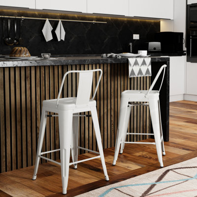 24 tabourets de comptoir en métal 24 po (paire), blanc - conception avec dossiers et repose-pieds incurvés pour une stabilité confortable de 2 hauteurs de finition industrielle contemporaine à revêtement aigu