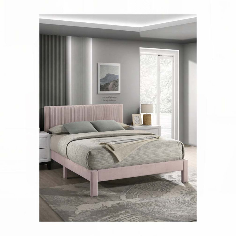 Lit plateforme tapissier Plush, Grand lit, Rose