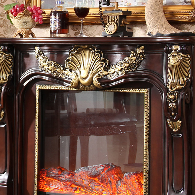 Nut-Brown Solid + Manufactured Wood Electric Fireplace