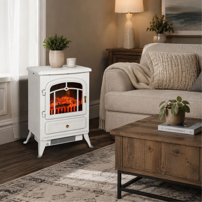 Foyer électrique de 56 cm (22 pouces), poêle sur pied avec flammes et bûches DEL réalistes, protection contre la surchauffe, 750 W/1500 W, blanche