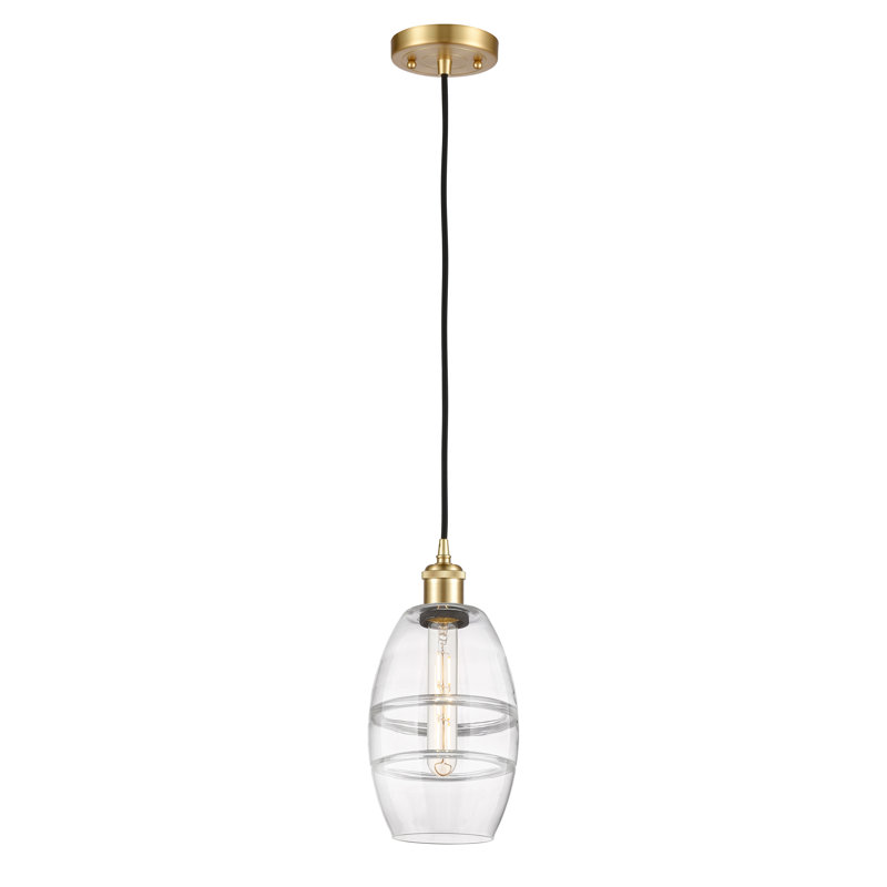 Luminaire suspendu 1 lumière Absalat, H 8,13 po x l 5,88 po x P 5,88 po, Transparent, Or satiné