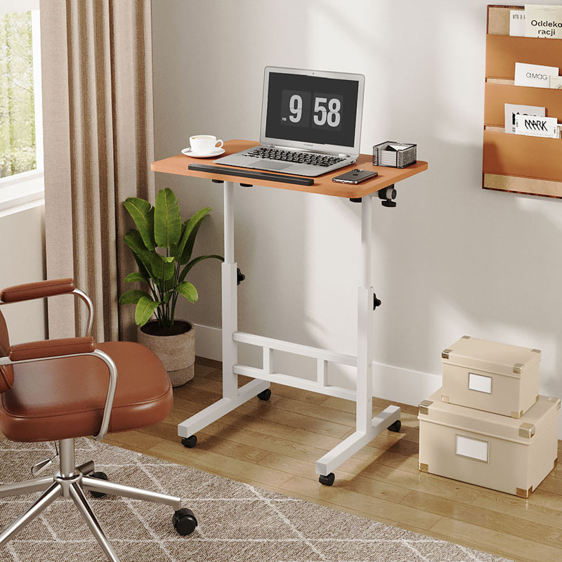 Adjustable Metal Base Computer Desk, Walnut