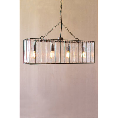  Luminaire suspendu rectangulaire avec carillons en verre H 12 po gris métal / verre