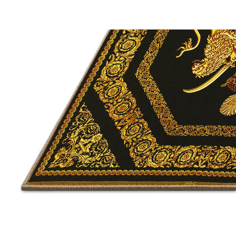 Tapis en laine / polyester tissé à la machine Eyra en or / noir, Rectangle 3 pi x 5 pi