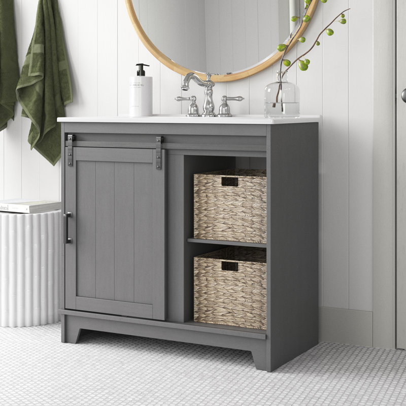Braylen 35.88'' Single Bathroom Vanity with Ceramic Top, Antique Gray