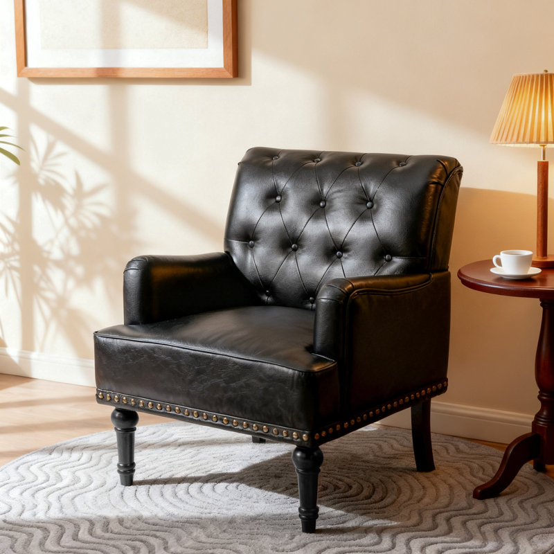 Fauteuil en similicuir noir capitonné Annalese, Noir