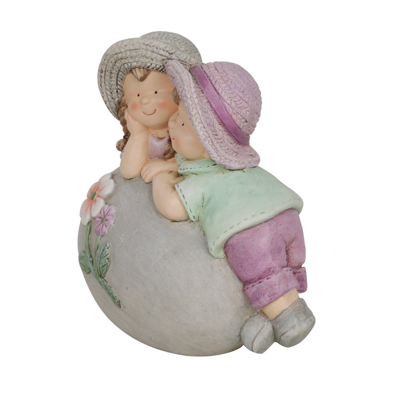 11"H Children Leaning on Stone Garden Statue
