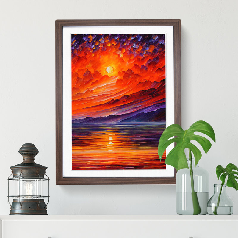 Ocean Sunset View No.4 - Framed Print, 34cm H x 25cm W x 2cm D, Walnut