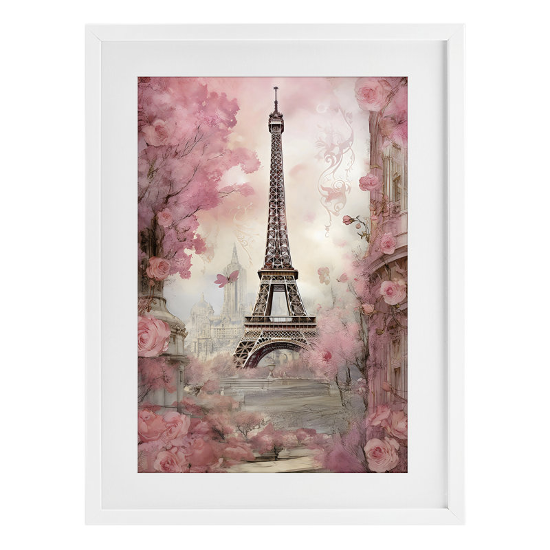 «Paris City View in Bloom», reproduction encadrée sous verre, design by Creative Studio, Cadre blanc côtier