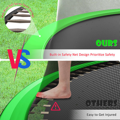 14FT Round Backyard Outdoor Trampoline with Safety Enclosure, Light, Sprinker, Socks