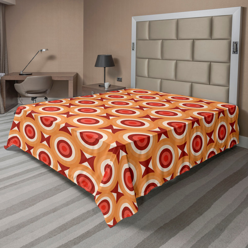 Ambesonne Flowers Flat Sheet Nostalgia Farmhouse, Apricot Salmon Raspberry