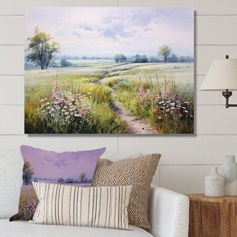 «Meadow Scenery Minimalisme Serenity II», reproduction d'art sur toile encadrée, H 24 po x l 32 po x P 1 po, Toile tendue