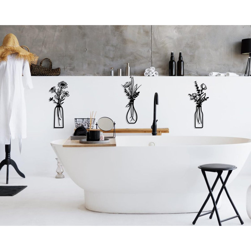 Ensemble de 3 décorations murales en métal, Black, Taille de la pièce