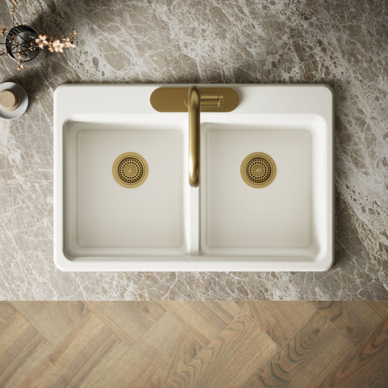Riverby 33 In. Top-Mount Double-Bowl Kitchen Sink, 3 hole, Biscuit, Double-equal bowls