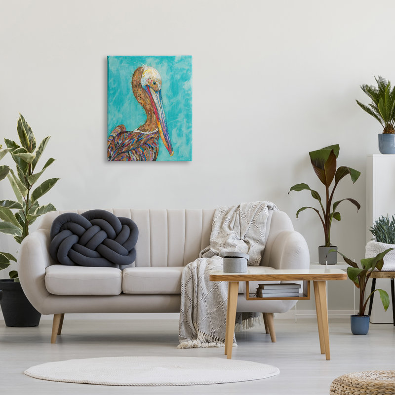 «Beautiful Pelican Bird Vivid Collage Patterns Design» par Lisa Morales - peinture sur toile tendue, Toile tendue