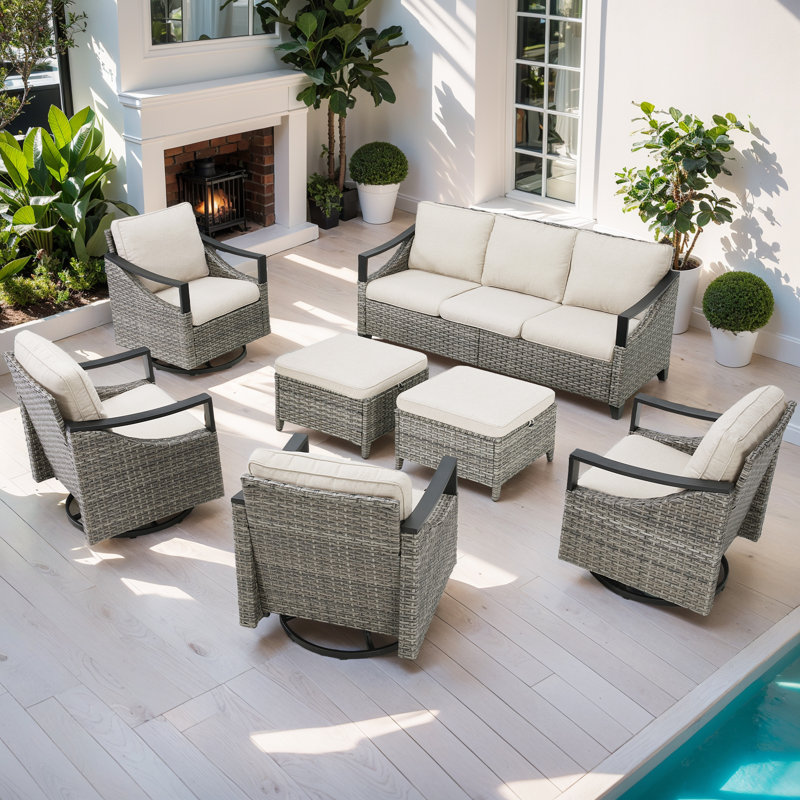 Ensemble de conversation d'extérieur pour 7 personnes avec coussins Brinsley, Beige