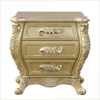Table de chevet dorée à 3 tiroirs - Rangement moderne pour chambre à coucher