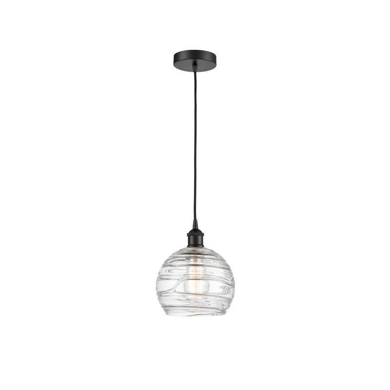 Luminaire suspendu simple à 1 lumière 1 lumière, H 10,75 po x l 8 po x P 8 po, Noir mat, Clair