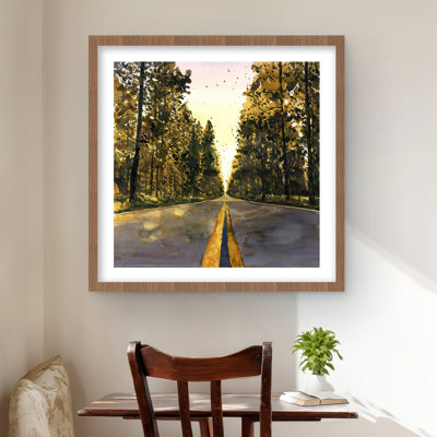 Long Road - reproduction encadrée jaune mat pour la décoration intérieure