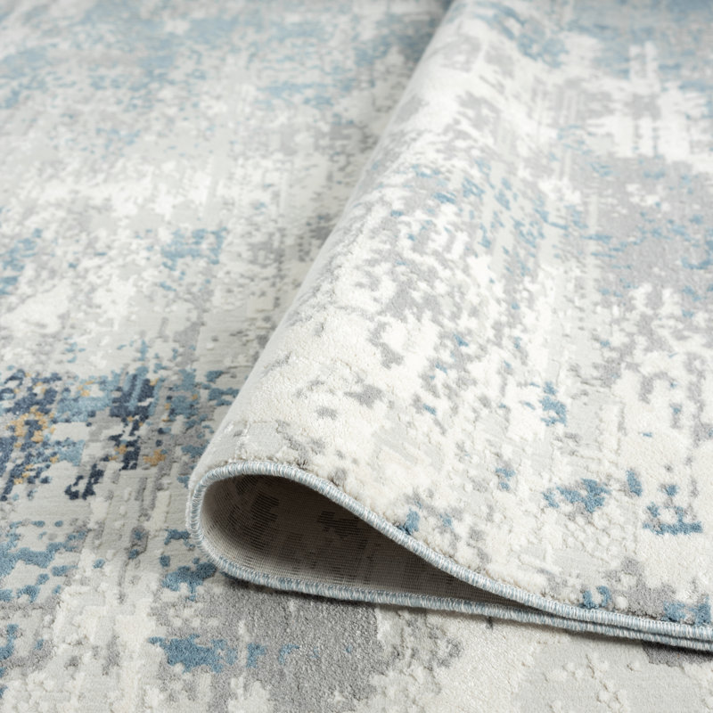 C Abstract Area Rug in Grey, Runner 2'6" x 10'