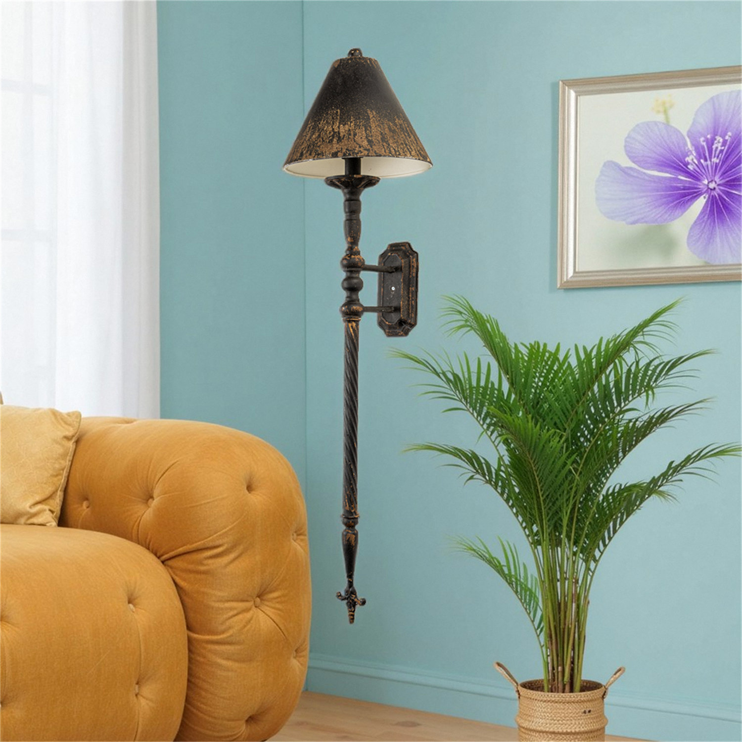 Astoria Grand Rustic Wall Sconce With Distressed Black Shade And ... - Distressed Wood Sconce Lighting
