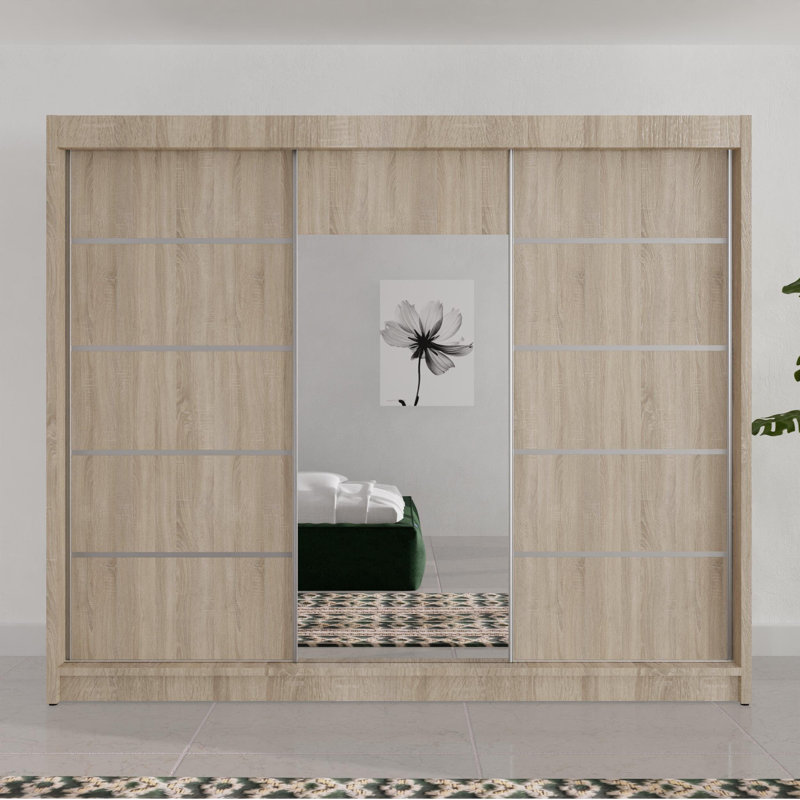 Dalyla 3 Door Sliding Wardrobe, Natural/Grey
