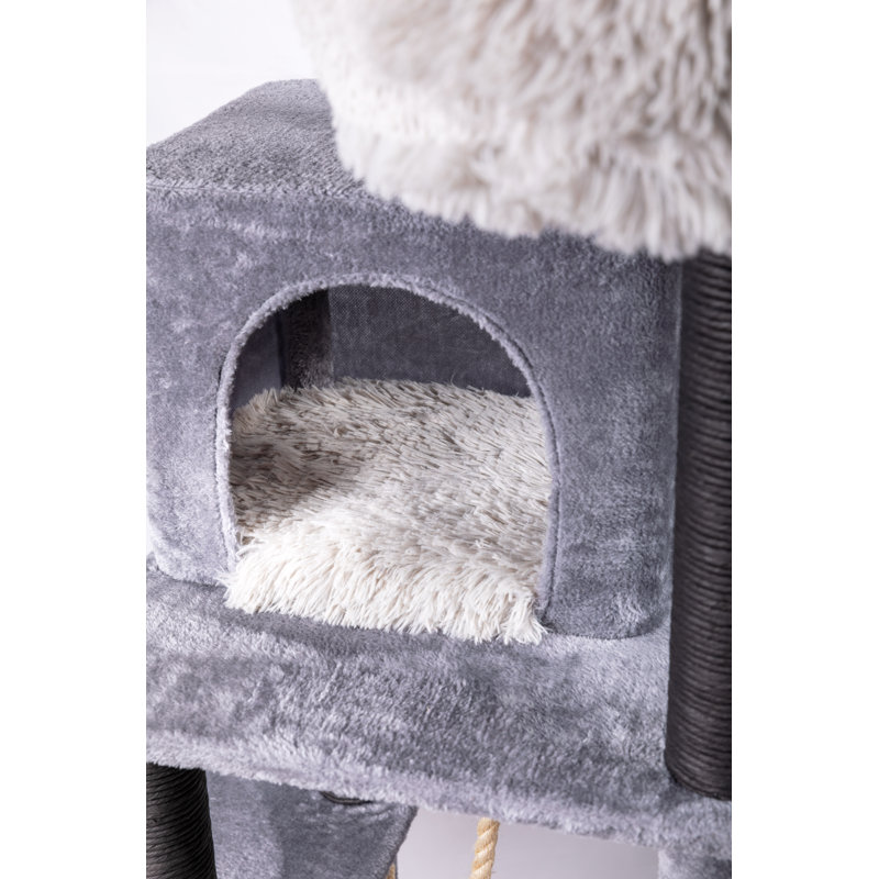 63'' Gray Faux Fur and Sisal 7-Level Cat Tree Tower