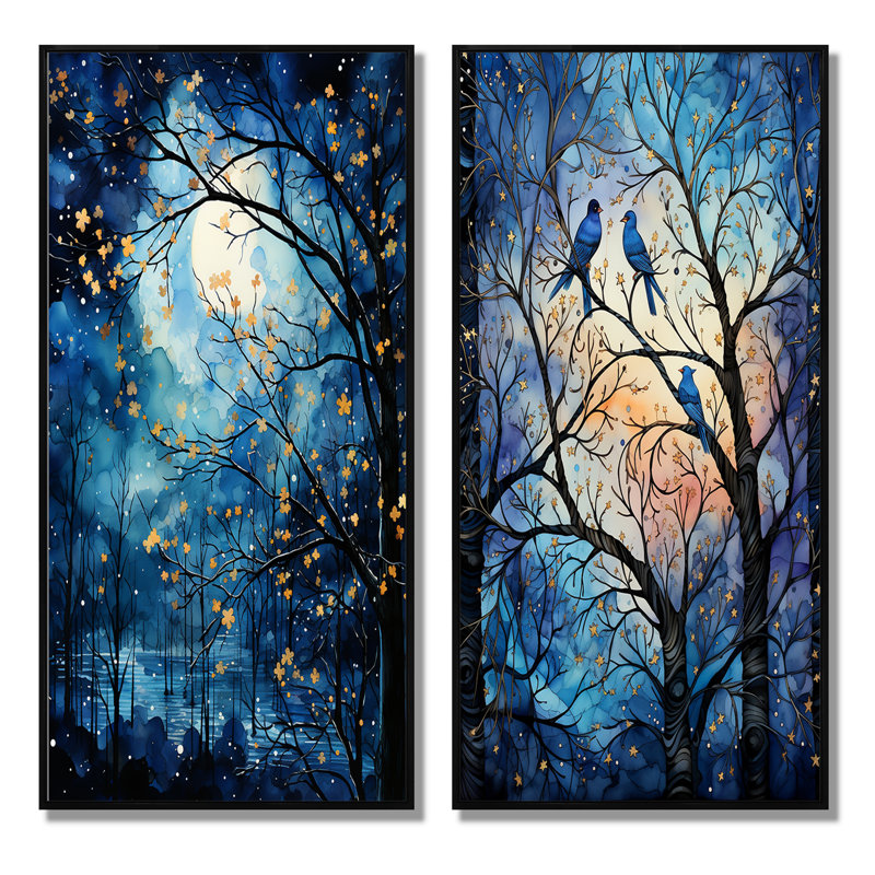 «Tree Moonlit Silhouette», 2 pièces, Cadre noir, H 32 po x l 32 po