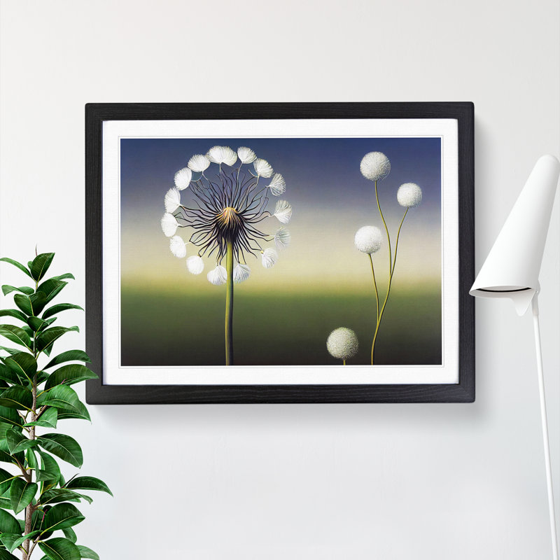 Stunning Dandelion Flowers - Single Picture Frame Print, 46cm H x 64cm W x 2cm D, Black