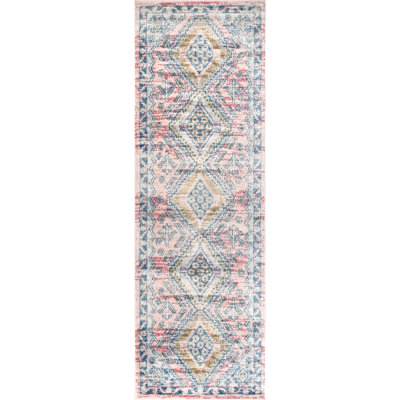 Tapis rose clair / jaune / gris en polypropylène tissé à la machine Brenden