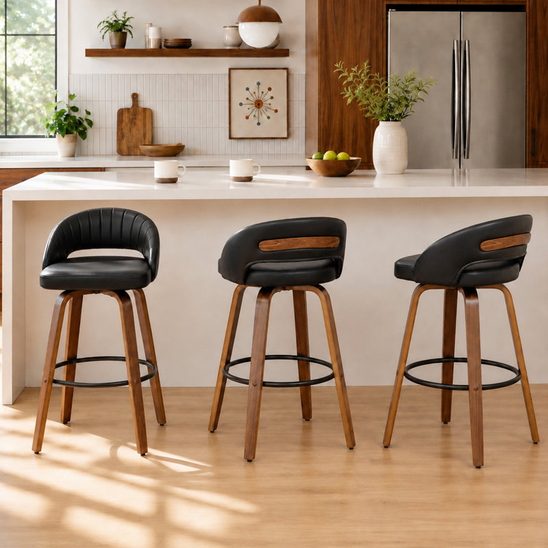 Tabourets de bar pivotants en simili cuir Lawrence, Noir, Tabouret de comptoir (siège d'une hauteur de 25,2