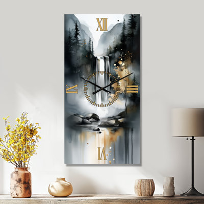 Horloge murale en métal grand format, imprimée sur métal, représentant la nature, idéale pour le sentier forestier de la cascade d'automne II.