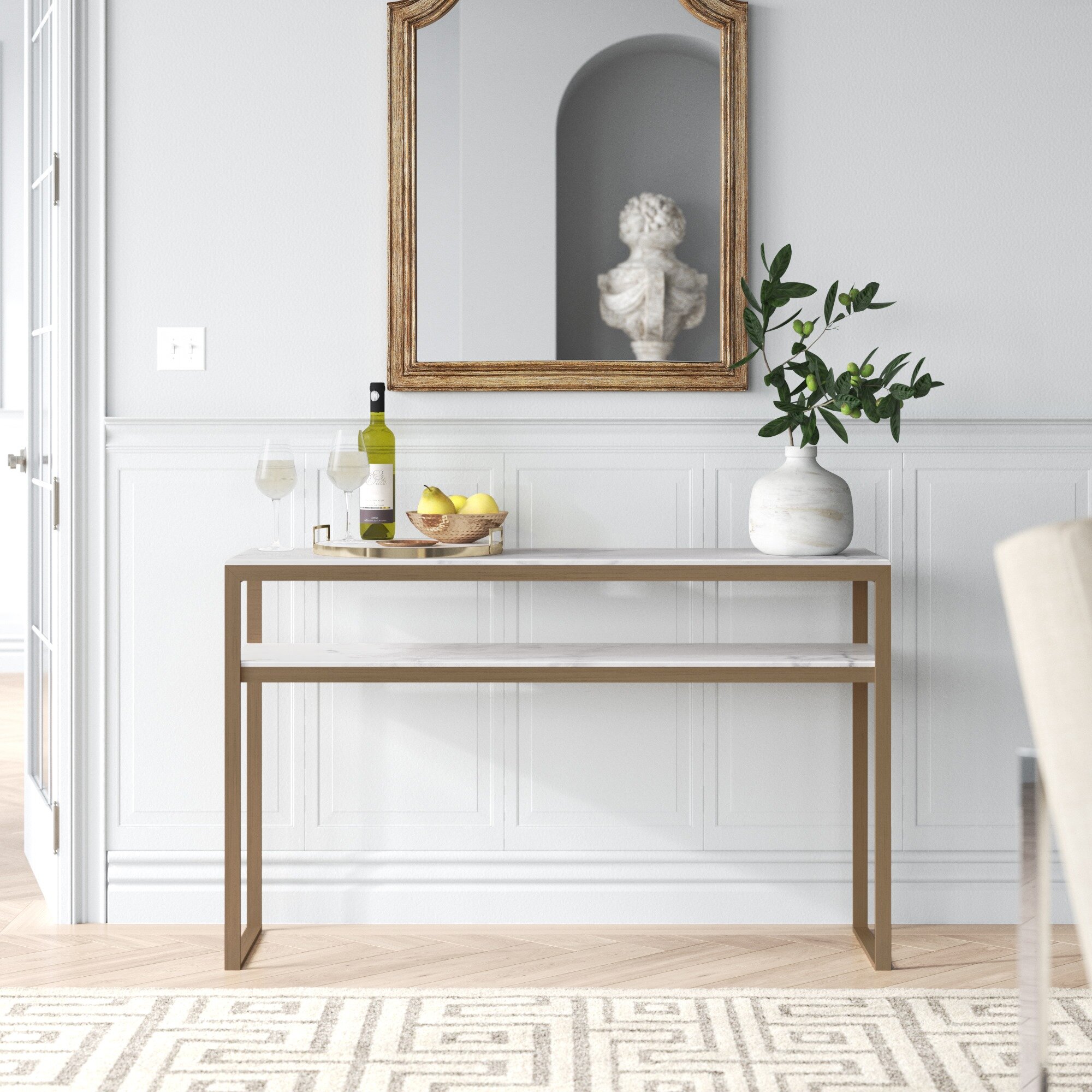 White and deals brass console table