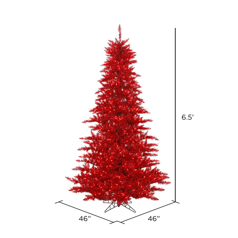 Fir Artifical Christmas Tree, 6.5' H x 46" W, Rudy Red, Pre-Lit