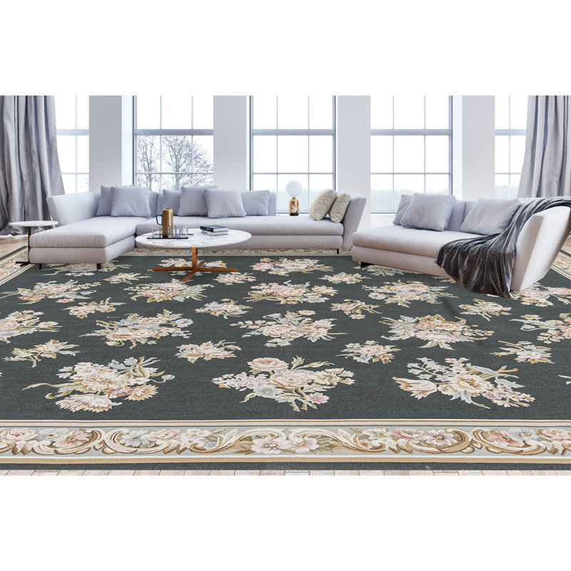 Hand-Knotted High-Quality Green and Beige Area Rug