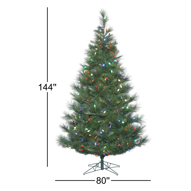 Norway Lighted Artificial Pine Christmas Tree, Multicolored Lights, 12' H