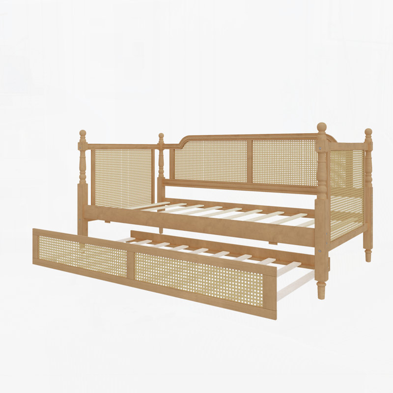 Lit de jour en rotin avec couchette, Lit simple, Noyer antique