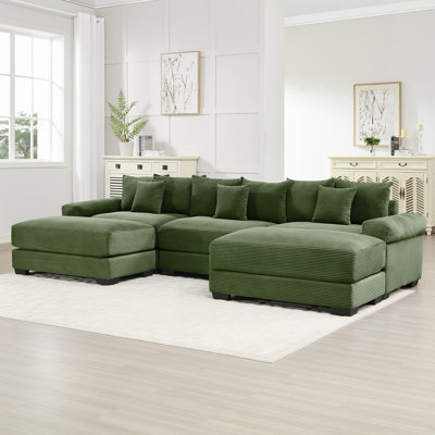 130" Cloud Modular Sectional Couch,Premium Corduroy Fabric, 3-Seater Deep Seat Wide Armrests, With An Ottoman,Ergonomic Design, Easy Assembly For Lounges Living Room