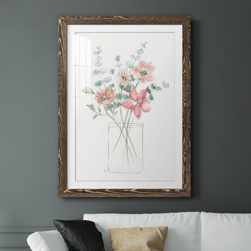 Whimsical Wildflowers I - peinture encadrée, H 31 po x l 44 po x P 1 po, Toile avec cadre en noyer