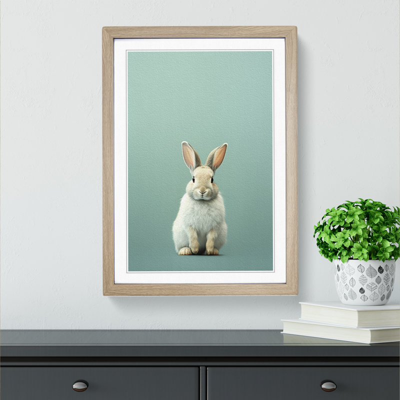XYZ-FRM-V1223-5345 Rabbit Minimalism - Single Picture Frame Print on Wood, 34cm H x 25cm W x 2cm D, Oak