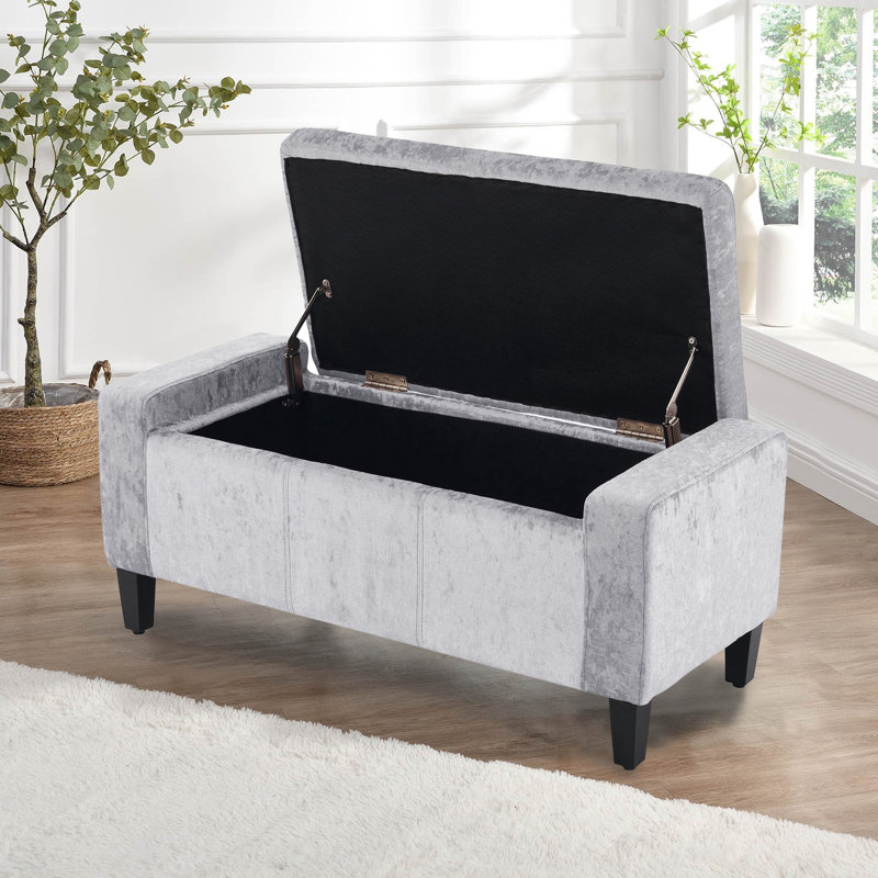 Luxury Crushed Velvet Ottoman Stool, Silver, Velvet