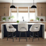 Cy Solid Wood Upholstered Counter Height Or Bar Height Swivel Barstool With Fabric Seat - Set Of 3