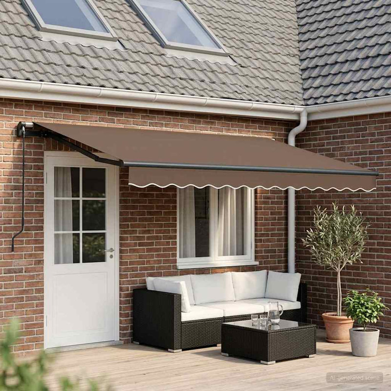 VidaXL Fabric Cover Retractable Patio Awning, Solid Colour, 165cm H x 400cm W x 200cm D, Taupe