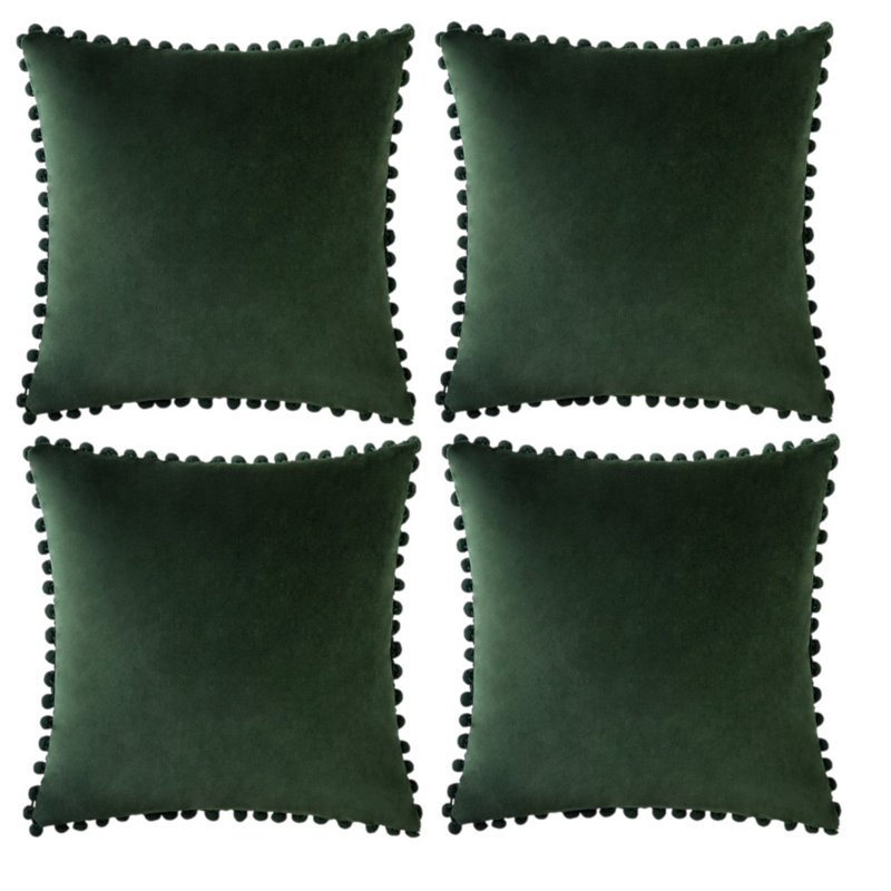 Housse de coussin en velours, Vert foncé, 18 po x 18 po, Polyester